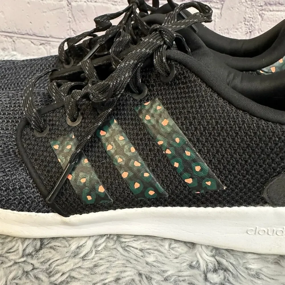 Adidas Cloudfoam QT Racer Shoes Black Coral Animal Print Women's Size 7